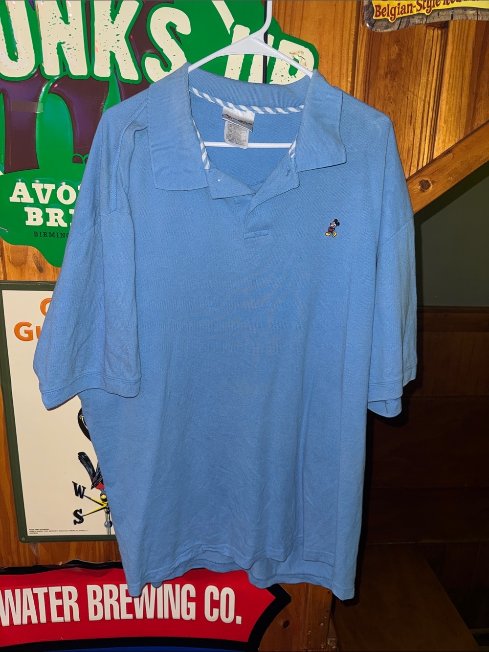 VTG Disney Men's Sky Blue Polo with Embroidered Mickey Accent XL